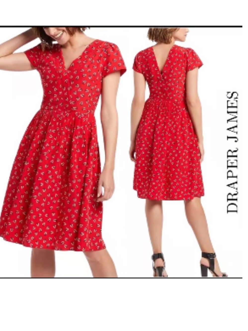 Draper James Red Floral V-Neck Midi Dress